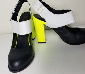 Topshop Leather Mary Jane Pumps With Neon Heel